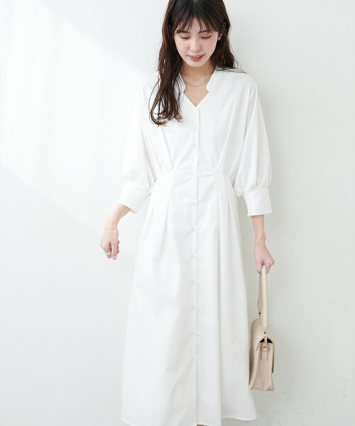 定価3.4万✴︎Curensology 麻混 タックシャツワンピース　ホワイト natural couture ワンピース タックシャツワンピース : ZOZOTOWN Yahoo