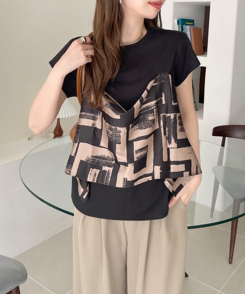 tシャツ 「Eclat one」スカーフドッキング ビスチェ風デザイン T