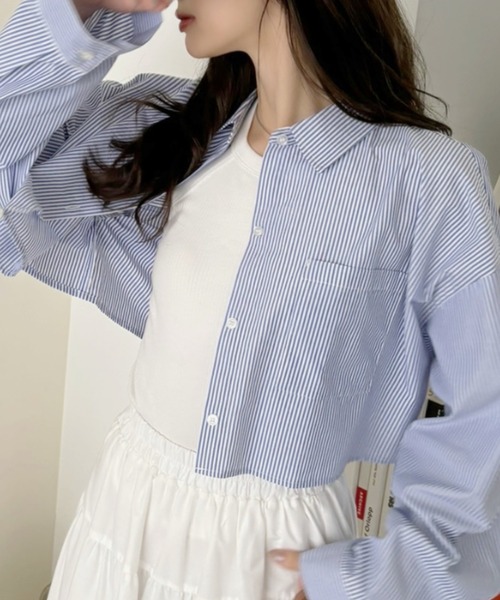 ブラウス シャツ ジェットポケットクロップドシャツ レディース TREOVER ブラウス シャツ 「羽織に大活躍」ポケット付き