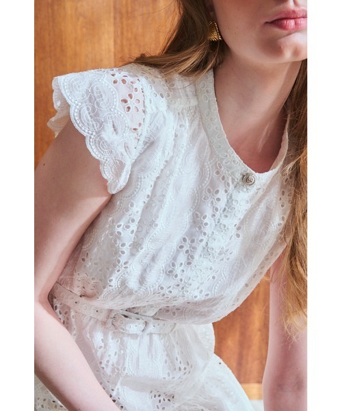 エステラケー　レース ワンピース ホワイト Estella.K ワンピース Veronica Belted Dress スタンドレース