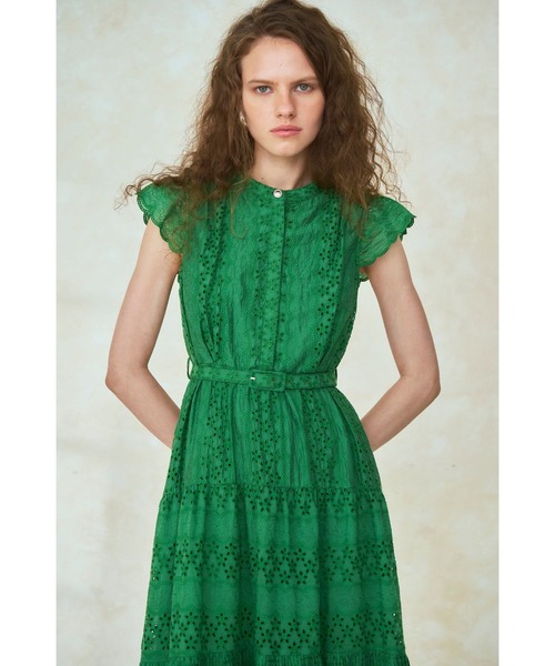 Estella.K ワンピース Veronica Belted Dress スタンドレースシャツ