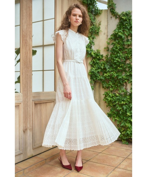 Estella.K ワンピース Veronica Belted Dress スタンドレースシャツ
