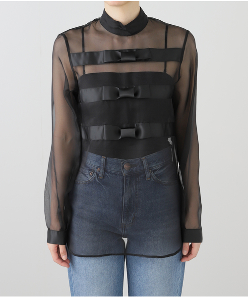 ブラウス シャツ NINA RICCI/ニナ リッチ SILK ORGANZA BOW TOP ブラウス 25PCTO015SE0789 レディース