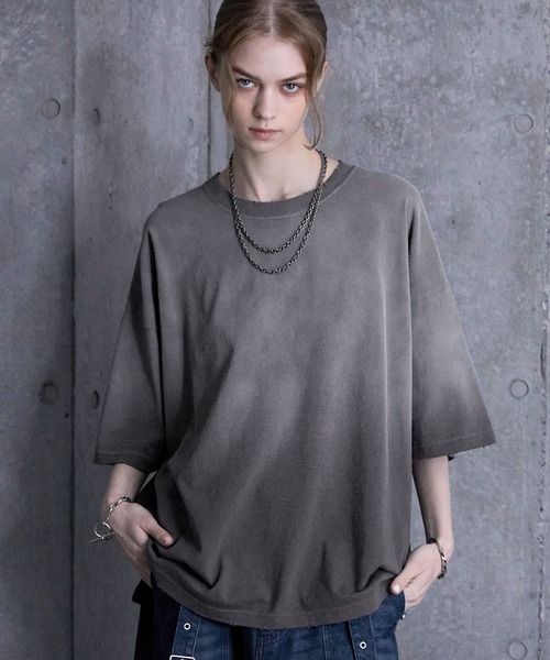 SERACE ネイビー S ヴィンテージデザインルーズグラデーションTシャツ セール】【SERACE】Vintage design loose gradation t-shirt