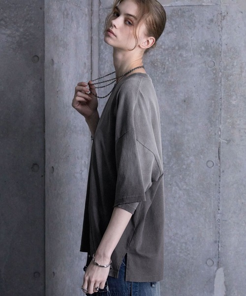 SERACE ネイビー S ヴィンテージデザインルーズグラデーションTシャツ SERACE】Vintage design loose gradation t-shirt