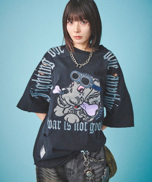 GALFY ガルフィー 病みに染まりしダメージTシャツ 半袖 L 中型完売品 GALFY tシャツ GALFY（ガルフィー）病みに染まりし反戦T