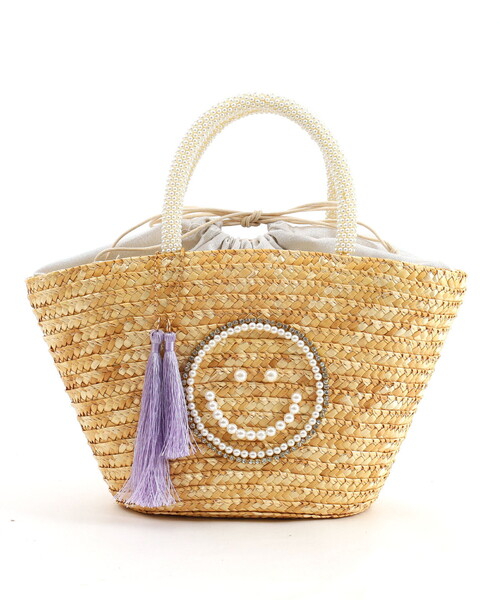 COOCO かごバッグ カゴバッグ SMILEY パール刺繍ビーズ