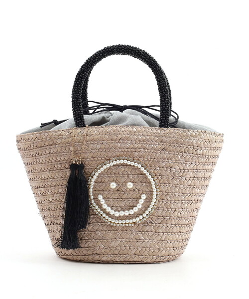 ❤新品・未使用❤【COOCO】SMILEY パール刺繍ビーズハンドル カゴバッグ 2025新作【COOCO クーコ】SMILEY パール刺繍ビーズハンドル カゴ
