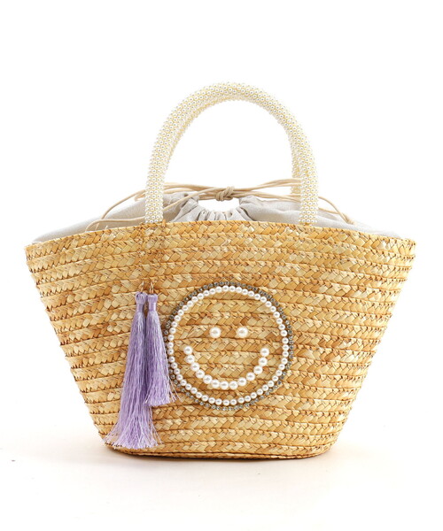 COOCO かごバッグ カゴバッグ SMILEY パール刺繍ビーズハンドル