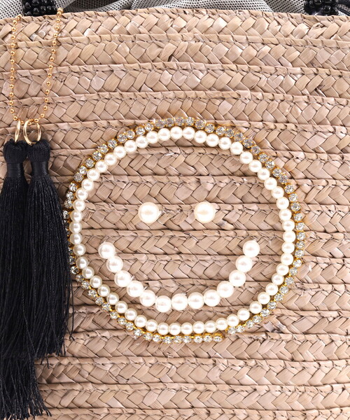 ❤新品・未使用❤【COOCO】SMILEY パール刺繍ビーズハンドル カゴバッグ 2025新作【COOCO クーコ】SMILEY パール刺繍ビーズハンドル カゴ
