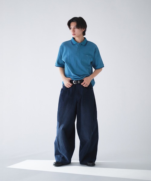 Adoon plain ポロシャツ 半袖 Pocket Piss Name Moss Stitch Polo