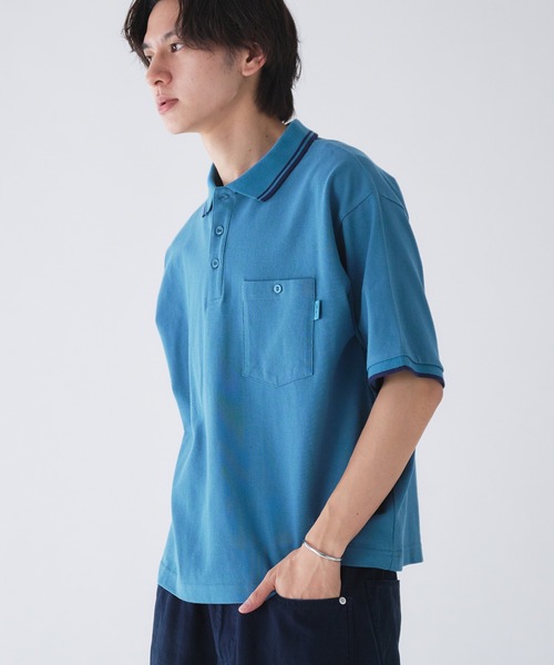 Adoon plain ポロシャツ 半袖 Pocket Piss Name Moss Stitch Polo