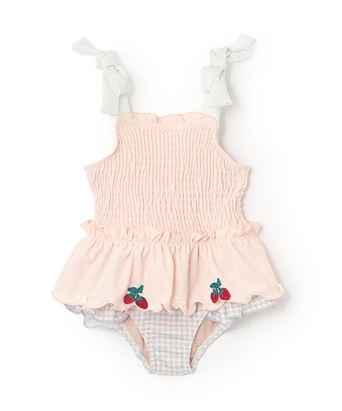 petit main 水着 「SWIM」いちごペプラムワンピース水着 キッズ 子供