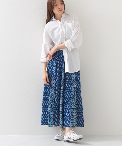 OMNES（オムネス） ロング スカート 夏 コットンボイル総柄切り替え