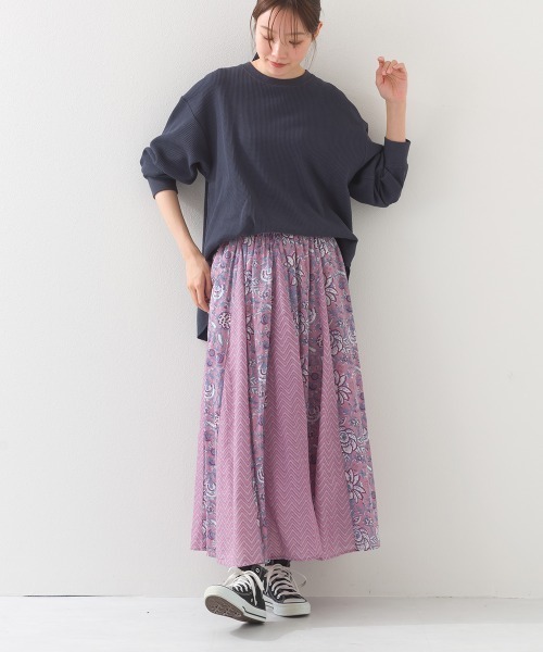 OMNES（オムネス） ロング スカート 夏 コットンボイル総柄切り替え