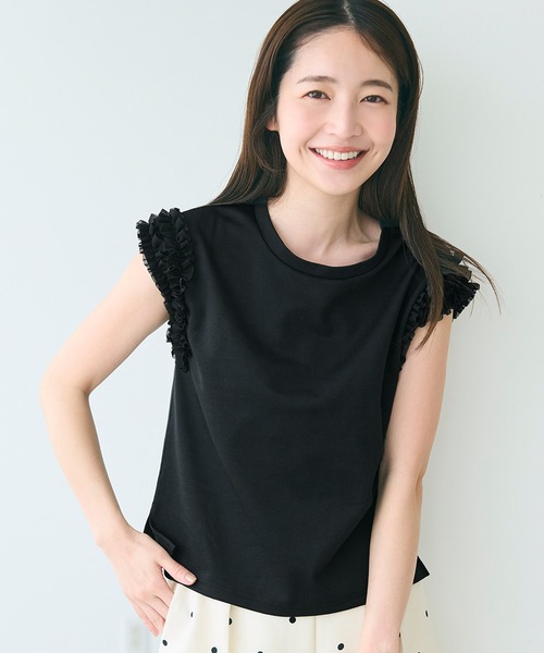 coca（コカ） tシャツ 肩フリルノースリーブTシャツ レディース