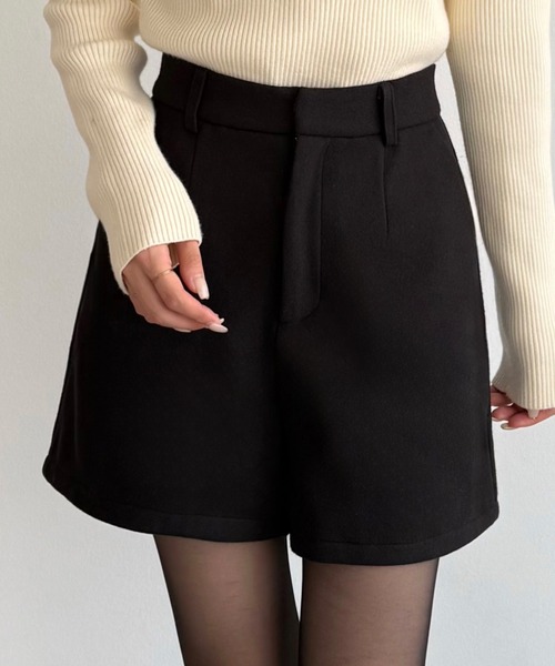 黒 ショートパンツ レディース callautia（カラウティア） パンツ メルトンショートパンツ レディース