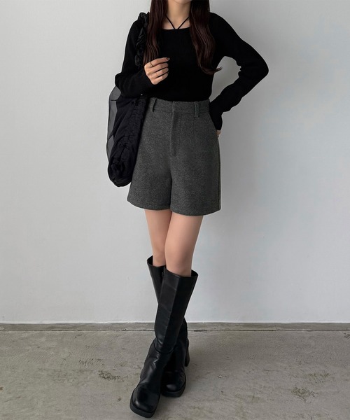 黒 ショートパンツ レディース callautia（カラウティア） パンツ メルトンショートパンツ レディース