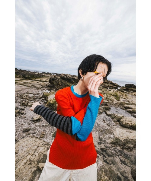 ニット/セーター OMMO  LONG SLEEVE KNIT OMMO（オーエムエムオー） ニット セーター POINT BORDER BLOCKING KT