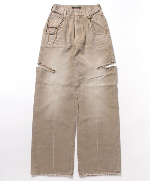 「EMODA」 ダメージ加工デニムパンツ MEDIUM ブラック レディース