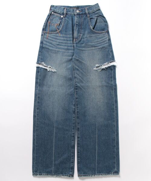 「EMODA」 ダメージ加工デニムパンツ MEDIUM ブラック レディース