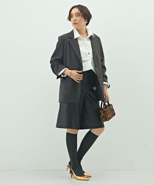 ELENI エルニ ジャケット ブラック 黒 サイズ:38(M) / 24秋冬 ウール ギャバジン ショート ジャケット / テーラードジャケット クロップド丈 / 日本製 / アウター ブレザー 上着【レディース】【K4394】 ジャケット テーラードジャケット ELENI/エルニ ウールギャバジン