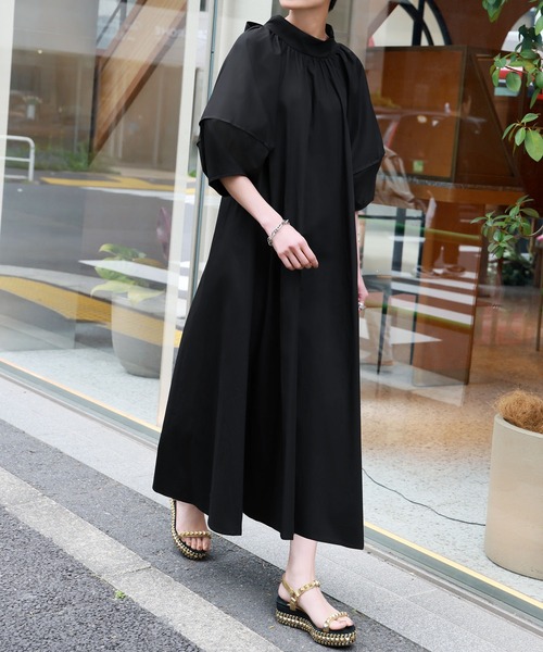 ELFRANK 7分袖ワンピース FREE ブラック レディース : ZOZOTOWN Yahoo