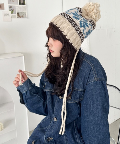 SOLLON.（ソルロン） ニット帽 ニットキャップ ノルディック柄ニット