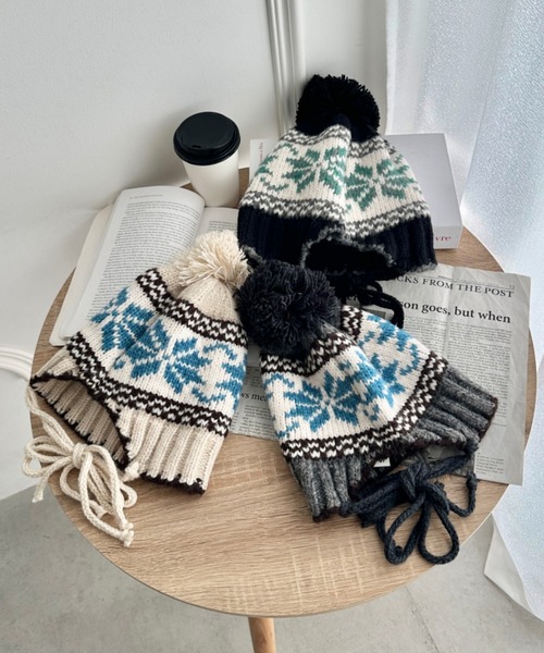 SOLLON.（ソルロン） ニット帽 ニットキャップ ノルディック柄ニット