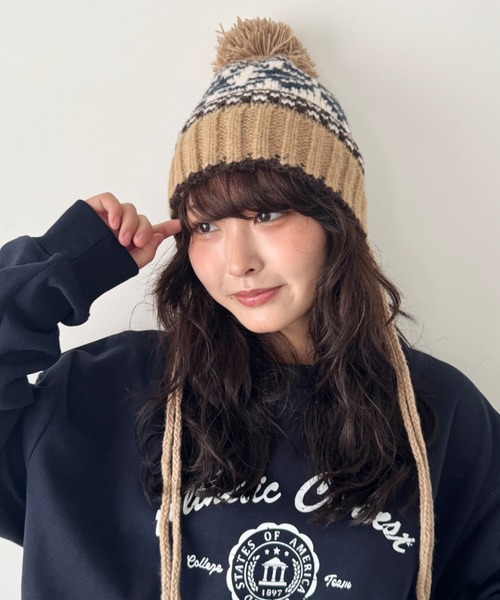 SOLLON.（ソルロン） ニット帽 ニットキャップ ノルディック柄ニット