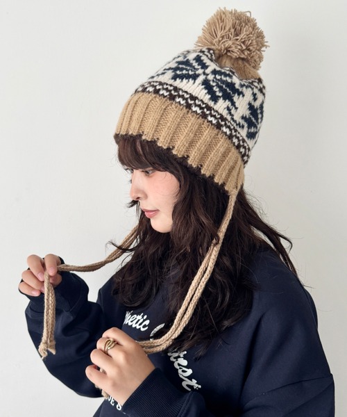 SOLLON.（ソルロン） ニット帽 ニットキャップ ノルディック柄ニット