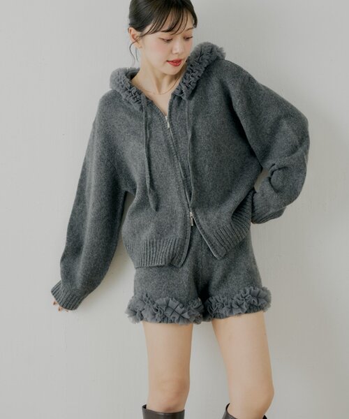 Chico（チコ） パンツ 「セットアップ対応」裾フリルニットショート