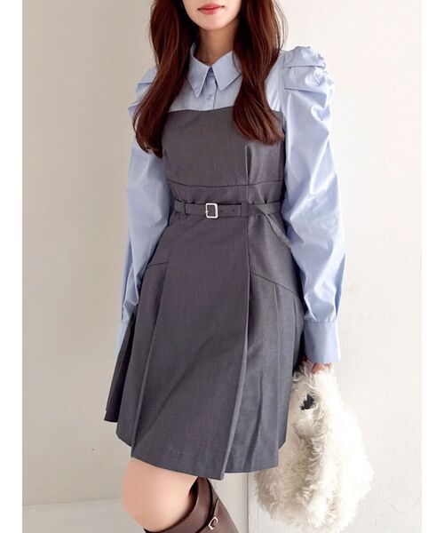 dazzlin ダズリン レイヤードシャツミニワンピース ネイビー Mサイズ 長袖レイヤードシャツミニワンピース（ワンピース）｜dazzlin