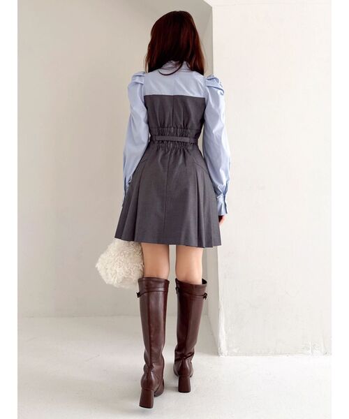 新品タグ付き dazzlin レイヤードシャツ　ワンピース M ベルト付 dazzlin（ダズリン） ワンピース 長袖レイヤードシャツミニワンピース
