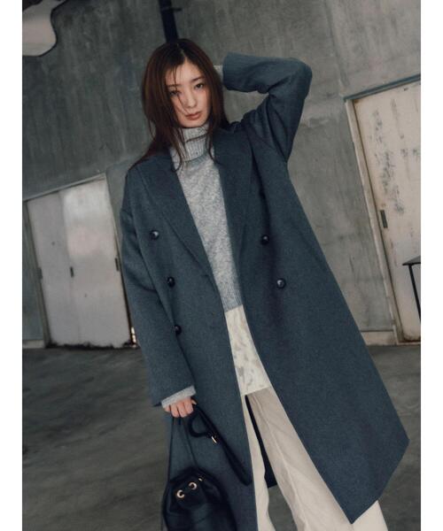 チェスティ　コート　ブルーグレー　０サイズ チェーン付異素材切替コート[品番：IGAW0007151]｜axes femme