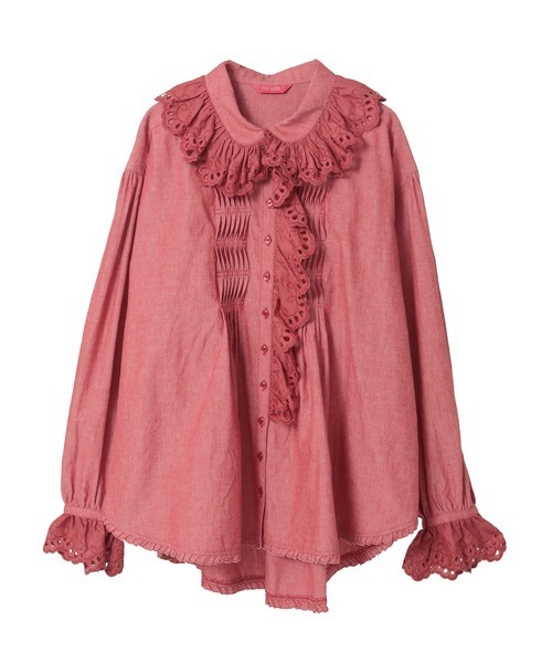 ピンクハウス 裾ダンダン切り替えの長袖ブラウス(未使用品) PINK HOUSE（ピンクハウス） ブラウス シャツ スカラップレース使い