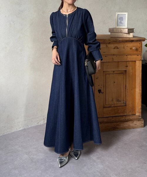 【美品】コーデ売り♡マーメイドデニムワンピース＆パフスリーブ ハーフ袖ニット Thevon（ゼヴォン） ワンピース パフスリーブデニムマーメイド