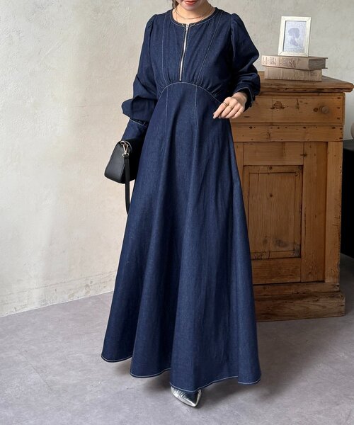 【美品】コーデ売り♡マーメイドデニムワンピース＆パフスリーブ ハーフ袖ニット Thevon（ゼヴォン） ワンピース パフスリーブデニムマーメイド