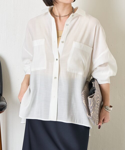 ブラウス シャツ 「ドライタッチ/通気性」バックシャーリングシャツ レディースの画像