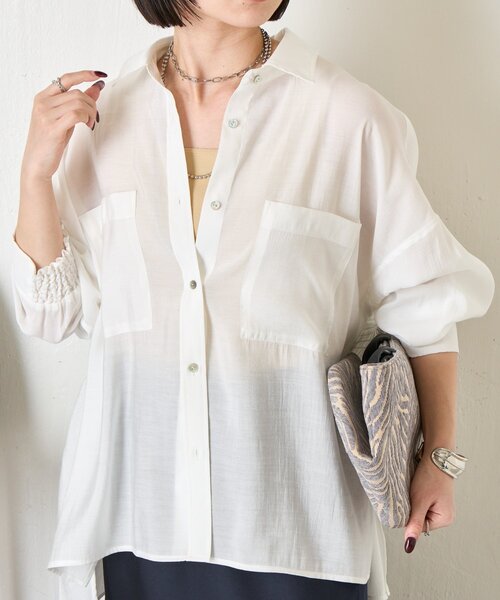 ブラウス シャツ 「ドライタッチ/通気性」バックシャーリングシャツ レディースの画像