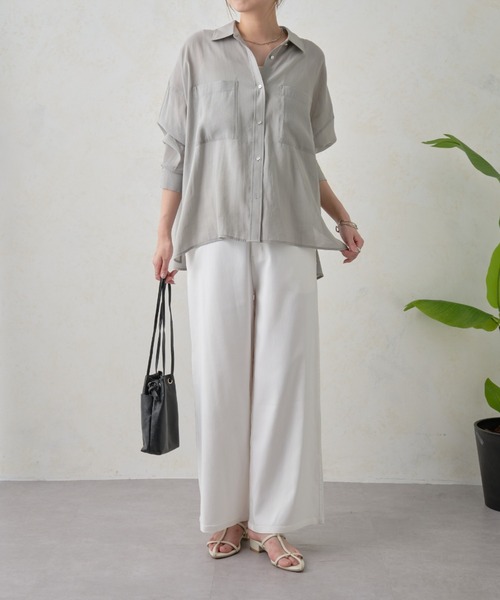 ブラウス シャツ 「ドライタッチ/通気性」バックシャーリングシャツ レディースの画像