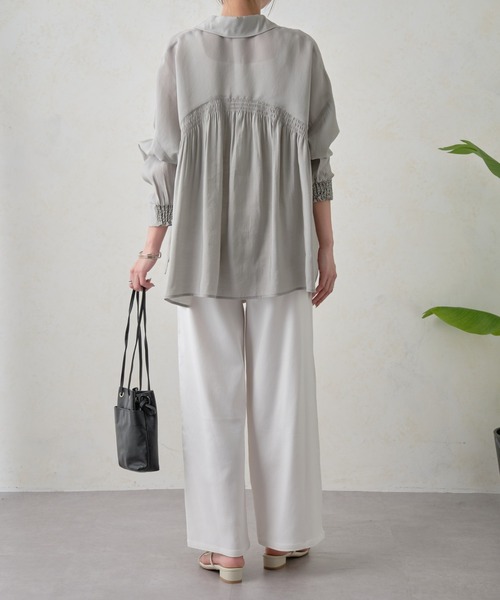 ブラウス シャツ 「ドライタッチ/通気性」バックシャーリングシャツ レディースの画像