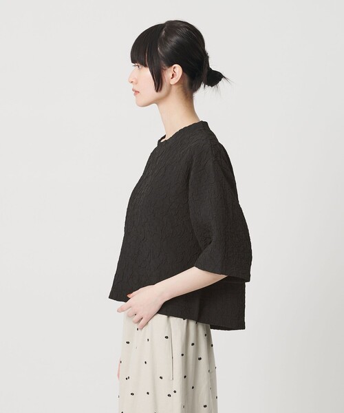 tシャツ ジャガード クルーネック 6分袖 プルオーバー レディースの画像