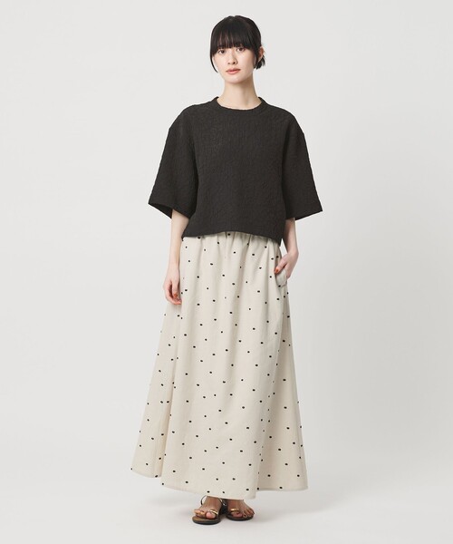 tシャツ ジャガード クルーネック 6分袖 プルオーバー レディースの画像