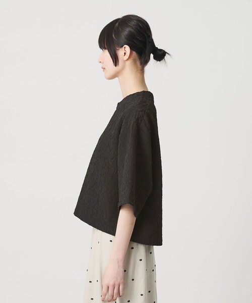 tシャツ ジャガード クルーネック 6分袖 プルオーバー レディースの画像