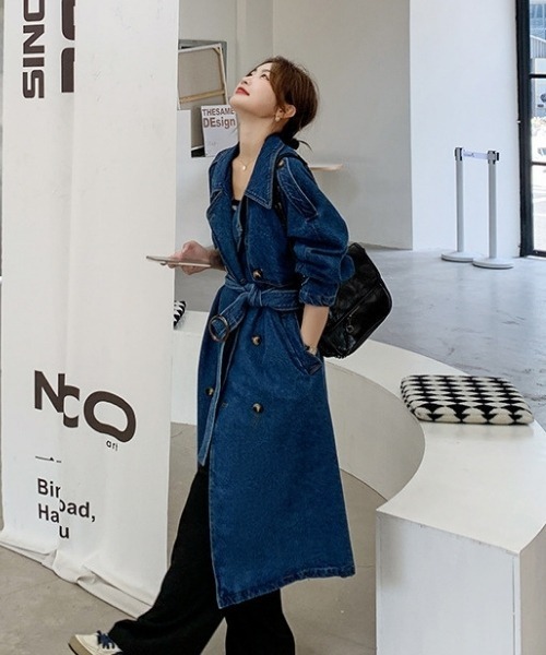 ◯バルコニーアンドベッド【洗える】デニム トレンチコート ロングコート 日本製 I.O.E トレンチコート コート デニム トレンチコート ロング丈