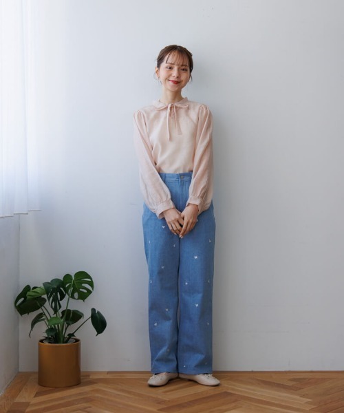 flower ブラウス シャツ シアーリボンブラウス レディース : ZOZOTOWN