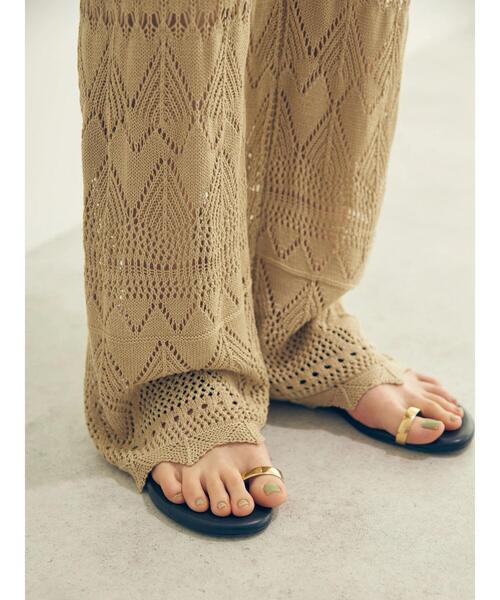 極美品★マイラン カシミヤ100% ライトブルー スリット畦編みニットパンツ AMERICAN HOLIC パンツ 透かし編みニットパンツ レディース