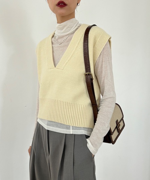 Didot.showroom ベスト ジレ Vネック クロップド ベスト レディース