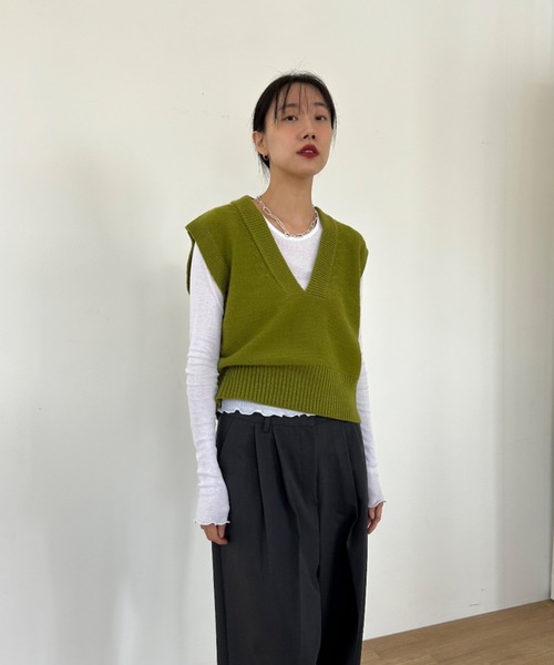 Didot.showroom ベスト ジレ Vネック クロップド ベスト レディース
